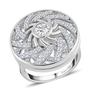 Moissanite Mandala Spiner Ring in Platinum Over Sterling Silver (Size 10.0) 1.60 ctw