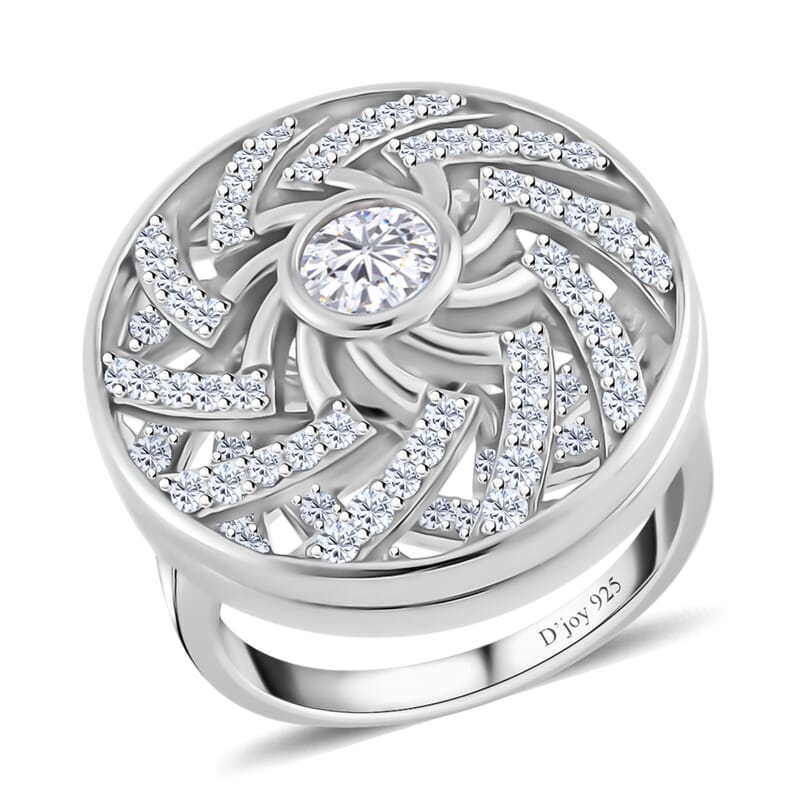 Moissanite 1.60 ctw Mandala Spinner Ring in Platinum Over Sterling Silver (Size 10.0)