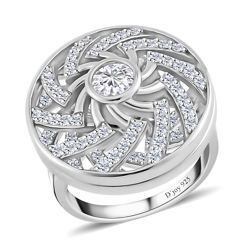 Moissanite 1.60 ctw Mandala Spinner Ring in Platinum Over Sterling Silver (Size 10.0)