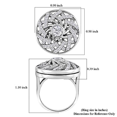 Moissanite 1.60 ctw Mandala Spinner Ring in Platinum Over Sterling Silver (Size 10.0)