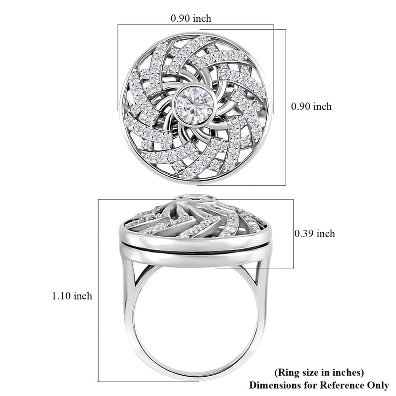 Moissanite 1.60 ctw Mandala Spinner Ring in Platinum Over Sterling Silver (Size 10.0)
