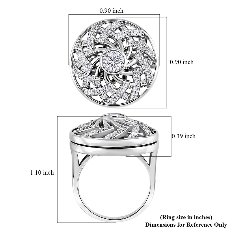 Moissanite 1.60 ctw Mandala Spinner Ring in Platinum Over Sterling Silver (Size 10.0)