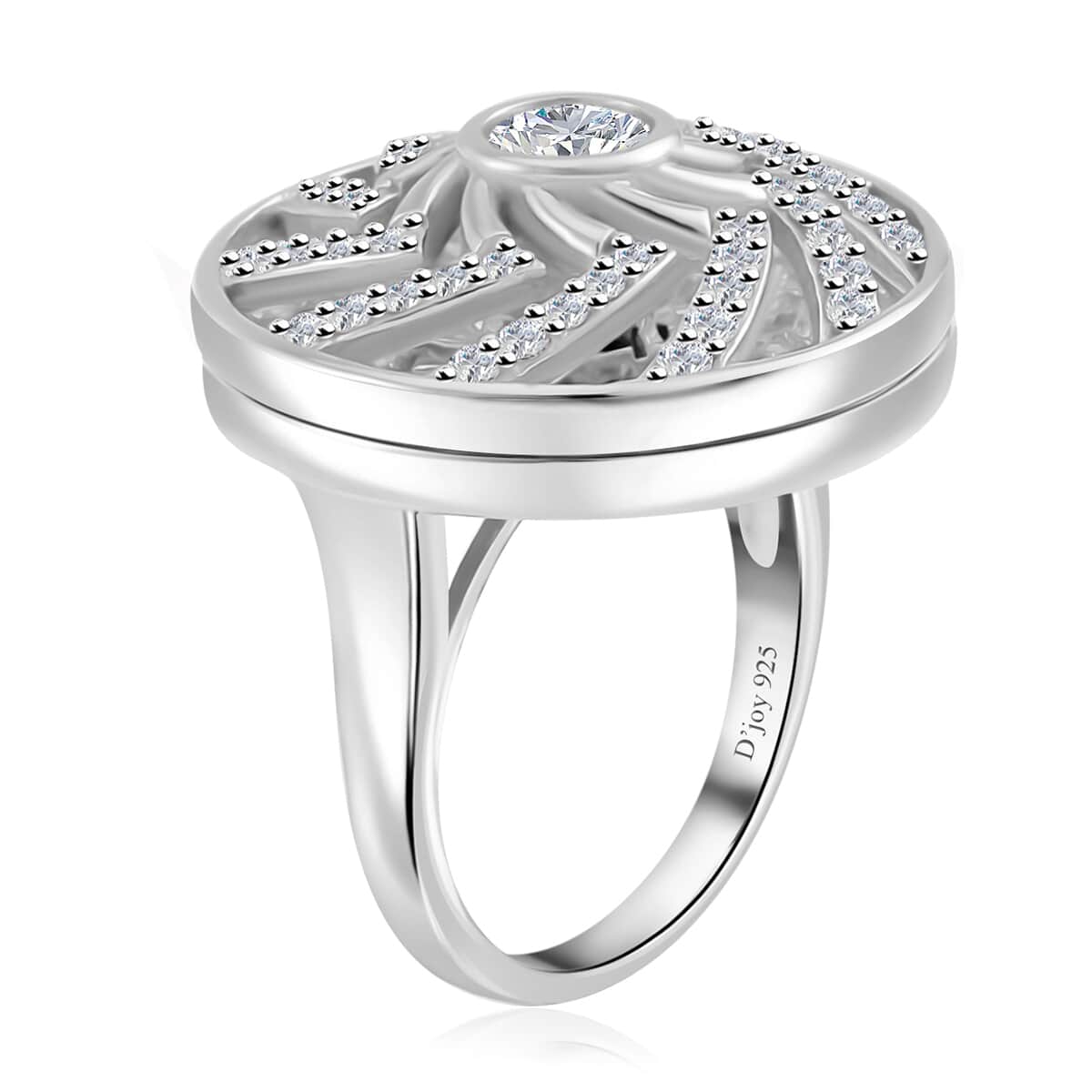Moissanite Mandala Spiner Ring in Platinum Over Sterling Silver (Size 5.0) 1.60 ctw image number 3