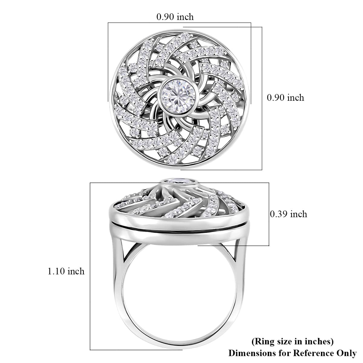 Moissanite Mandala Spiner Ring in Platinum Over Sterling Silver (Size 5.0) 1.60 ctw image number 5