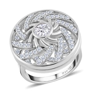 Moissanite 1.60 ctw Mandala Spinner Ring in Platinum Over Sterling Silver (Size 6.0)
