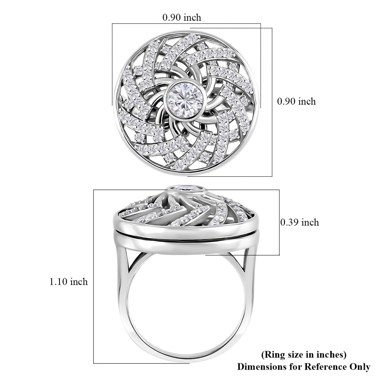 Moissanite 1.60 ctw Mandala Spinner Ring in Platinum Over Sterling Silver (Size 6.0) image number 5