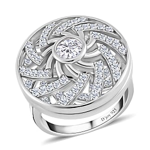 Moissanite 1.60 ctw Mandala Spinner Ring in Platinum Over Sterling Silver (Size 7.0)