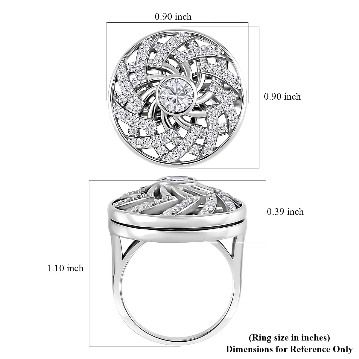 D'Joy Moissanite 1.60 ctw Mandala Spinner Ring in Platinum Over Sterling Silver (Size 7.0)