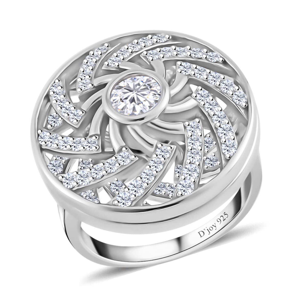 Moissanite 1.60 ctw Mandala Spinner Ring in Platinum Over Sterling Silver (Size 8.0) image number 0