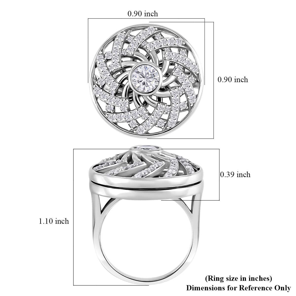 Moissanite 1.60 ctw Mandala Spinner Ring in Platinum Over Sterling Silver (Size 9.0) image number 5