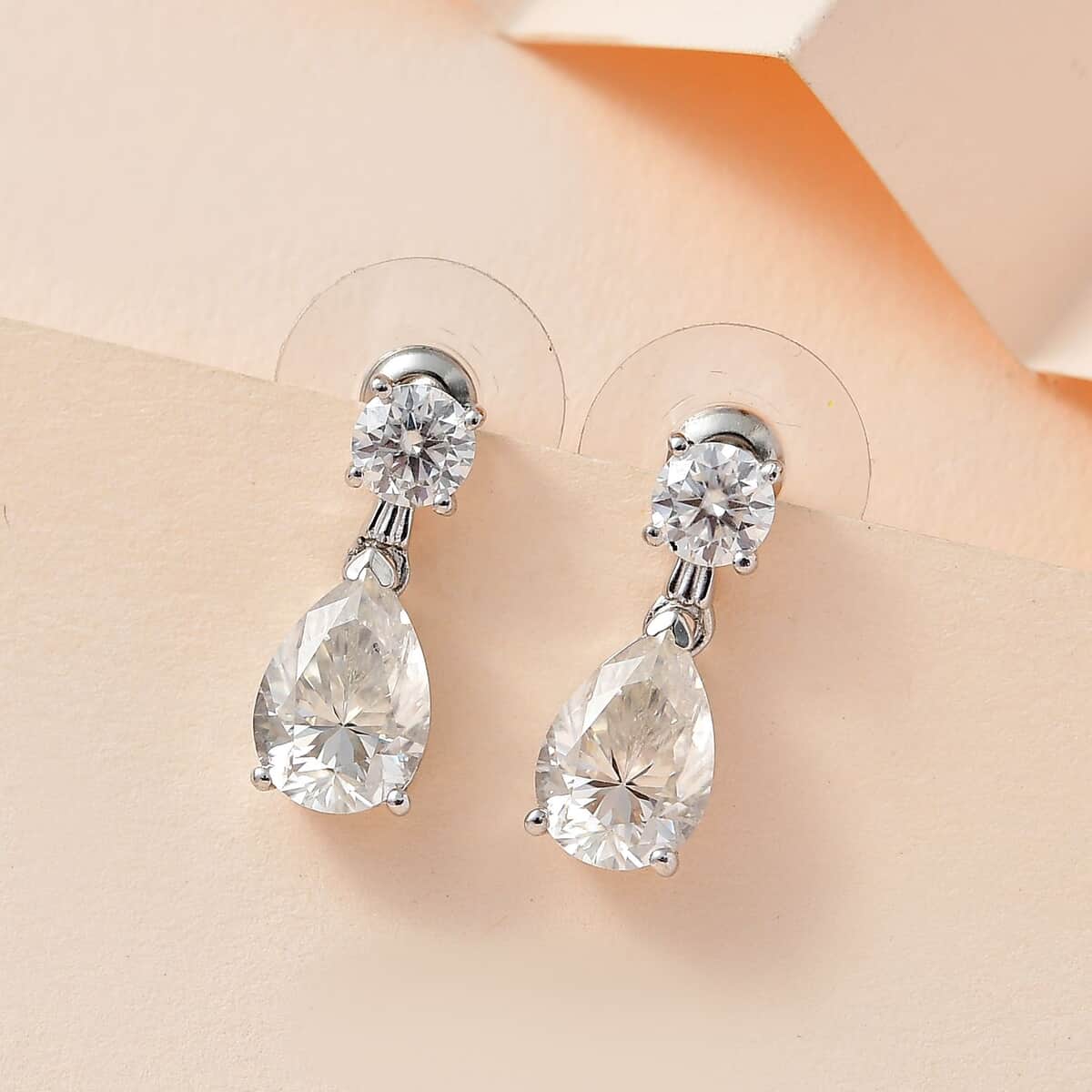 Moissanite Drop Earrings in Platinum Over Sterling Silver 4.75 ctw image number 1