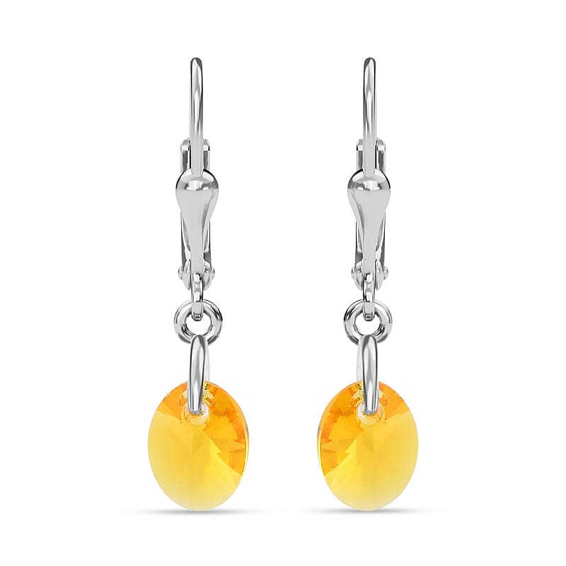 Designer Premium Sunflower Austrian Crystal Lever Back Earrings in Sterling Silver