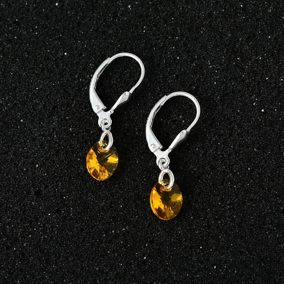 Sunflower Crystal Lever Back Earrings in Sterling Silver image number 1