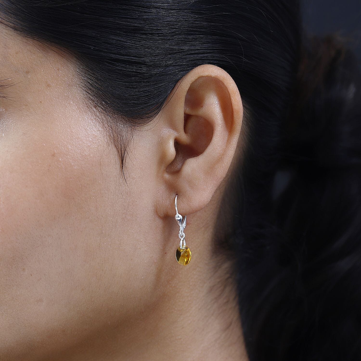 Designer Premium Sunflower Austrian Crystal Lever Back Earrings in Sterling Silver