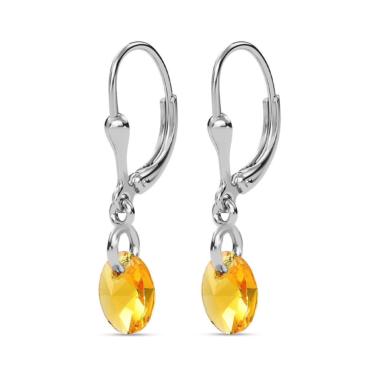 Designer Premium Sunflower Austrian Crystal Lever Back Earrings in Sterling Silver
