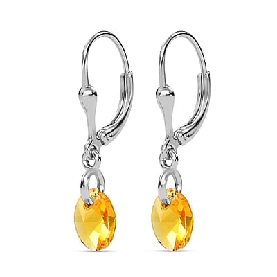 Designer Premium Sunflower Austrian Crystal Lever Back Earrings in Sterling Silver