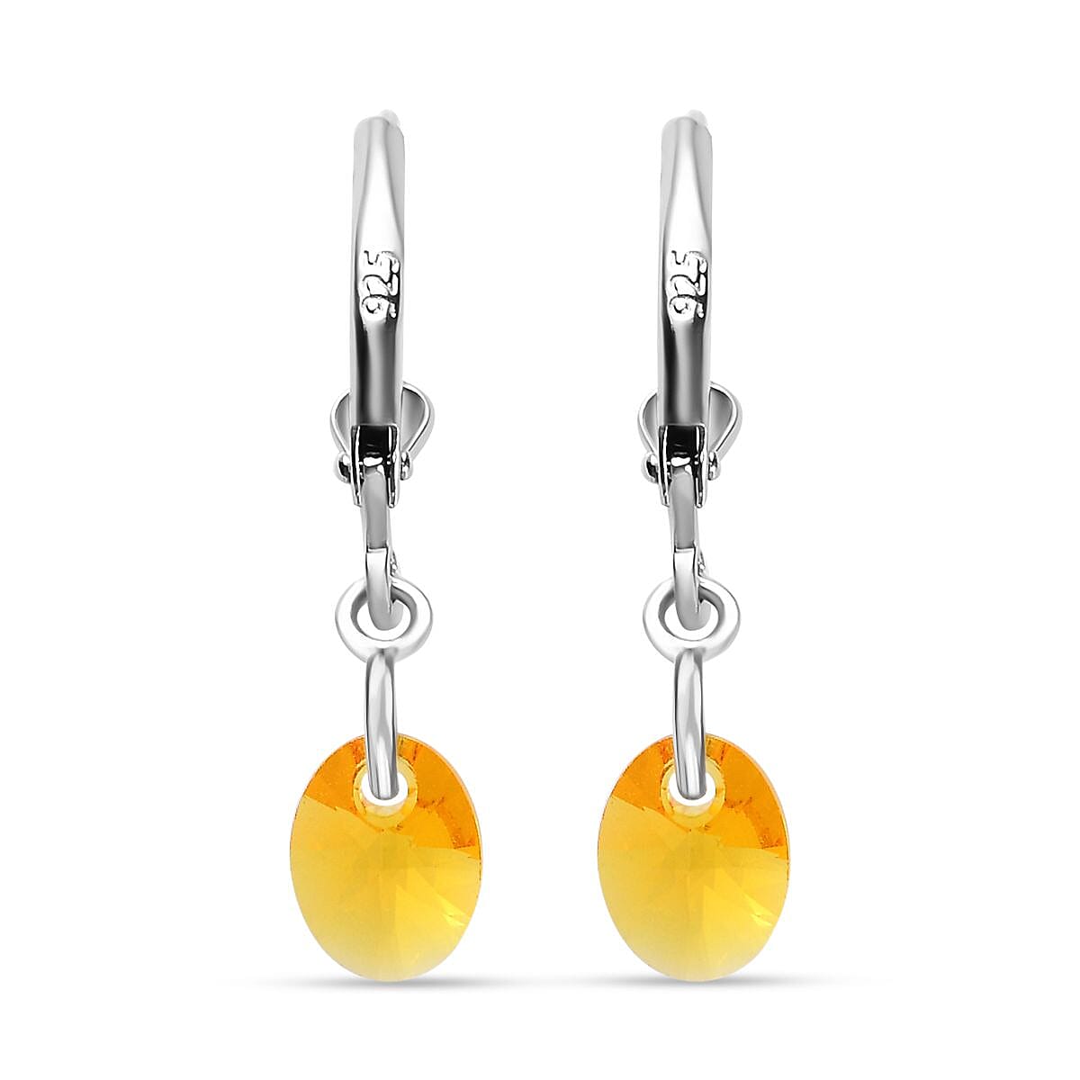 Designer Premium Sunflower Austrian Crystal Lever Back Earrings in Sterling Silver