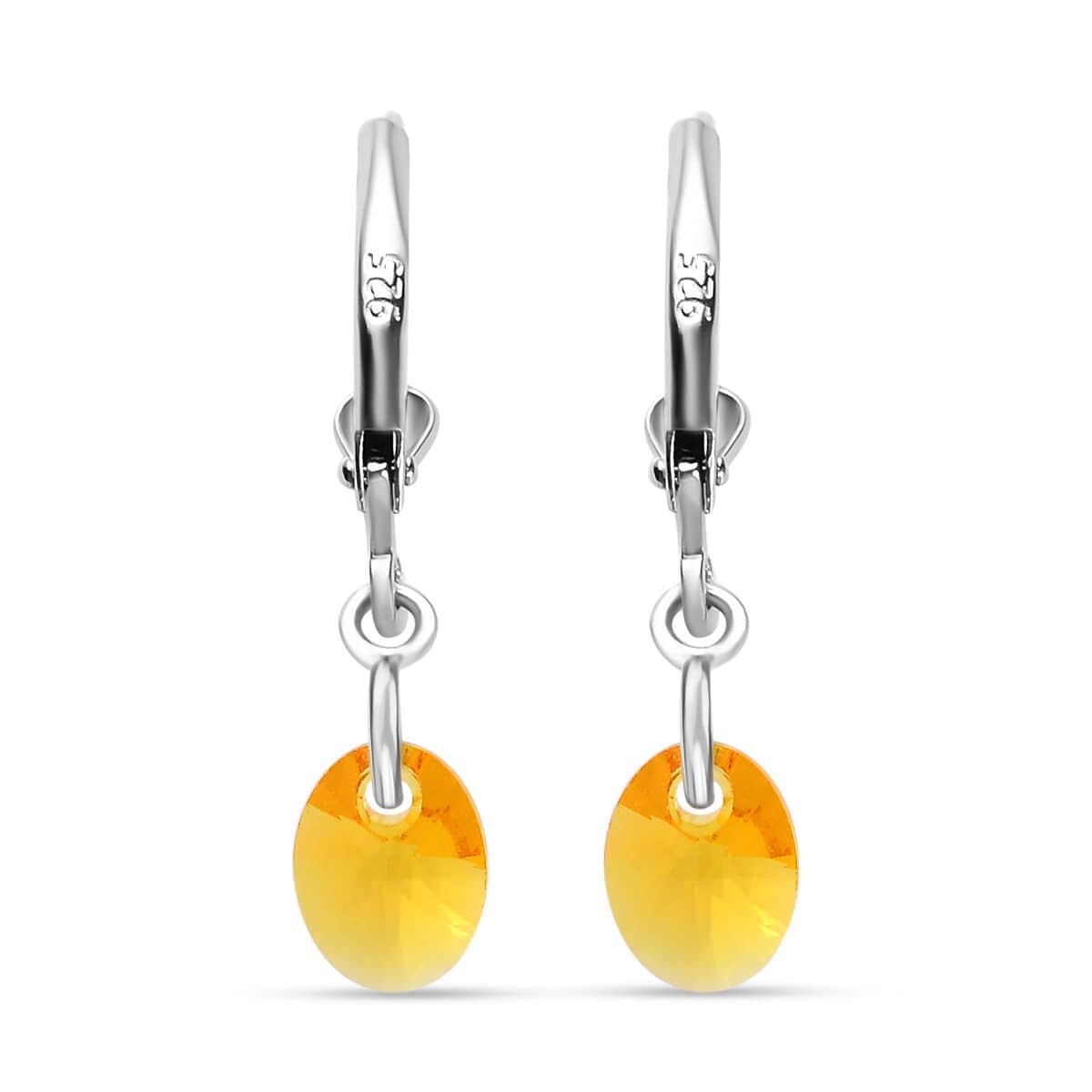 Designer Premium Sunflower Austrian Crystal Lever Back Earrings in Sterling Silver image number 4