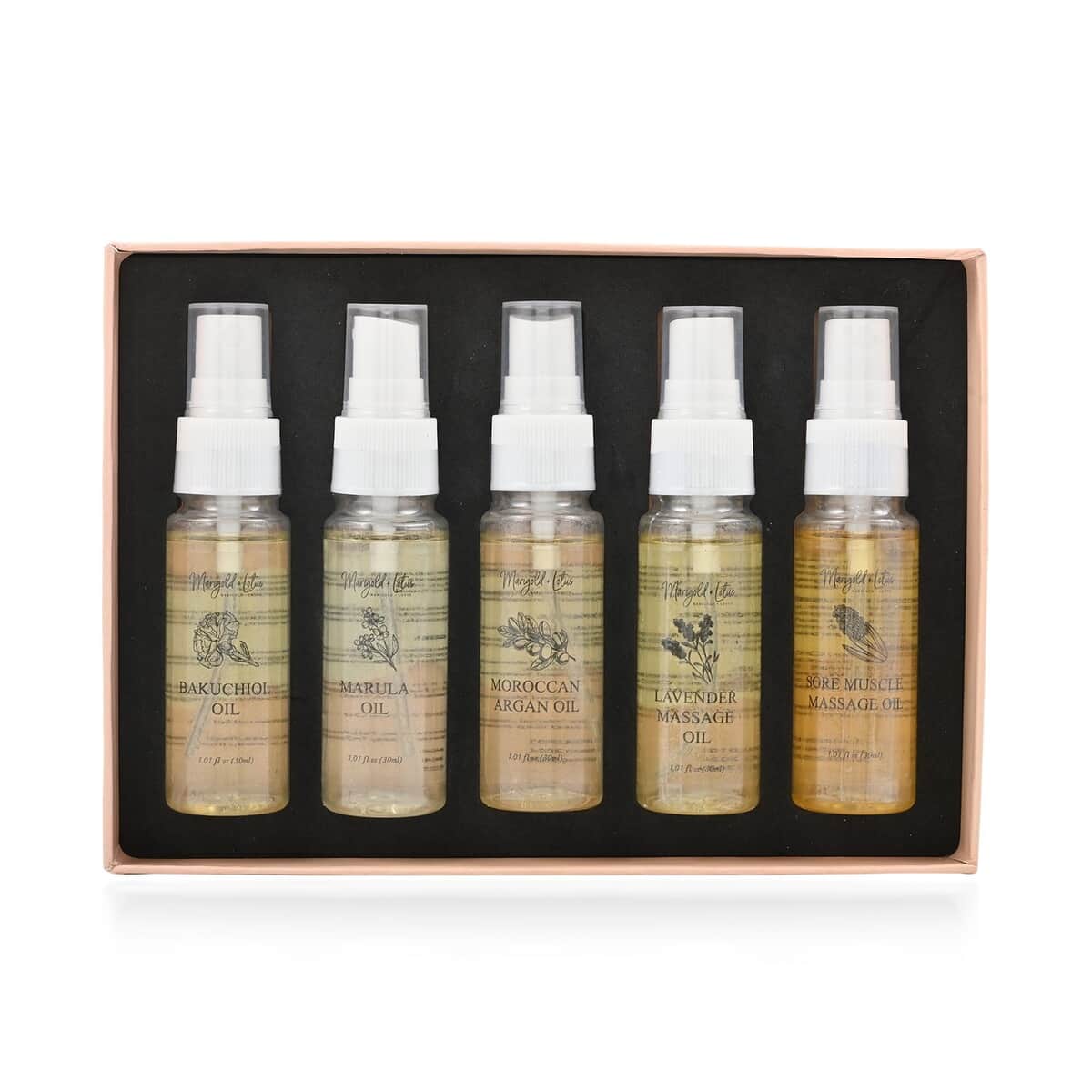 4th July Preview Deals Set of 5 Oils- Travel Edition, 2 of The Muscle Pain Relief Oils, 1 Marula, 1 Argan and 1 Bakuchi Oil (30 ml Each) Spray Bottles image number 2