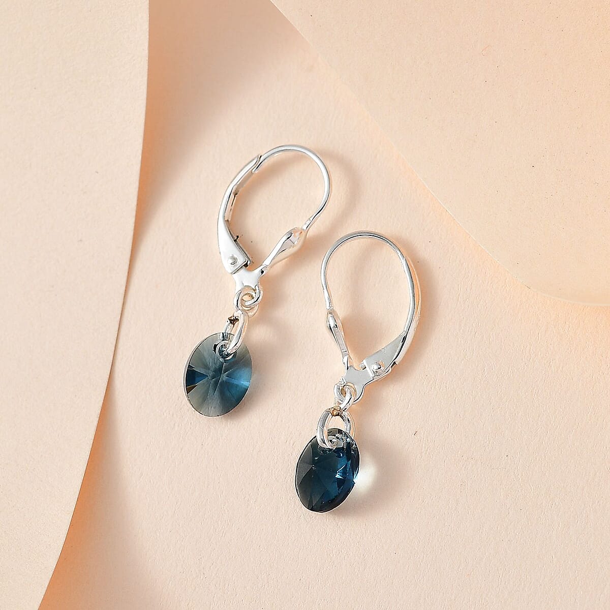 Designer Premium Montana Austrian Crystal Lever Back Earrings in Sterling Silver image number 1