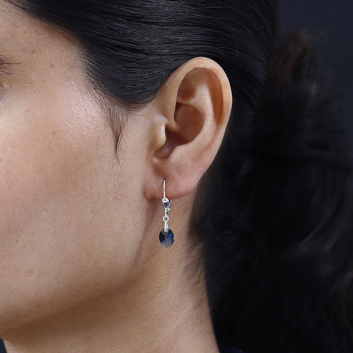 Designer Premium Montana Austrian Crystal Lever Back Earrings in Sterling Silver image number 2