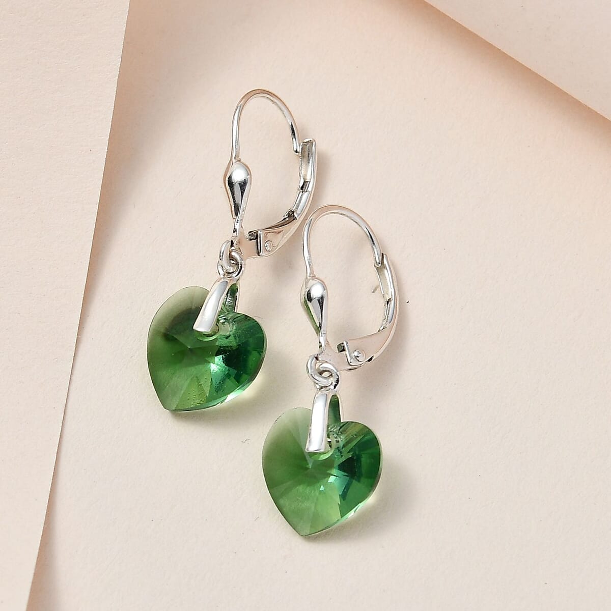 Designer Premium Montana Austrian Crystal Lever Back Heart Earrings in Sterling Silver image number 1