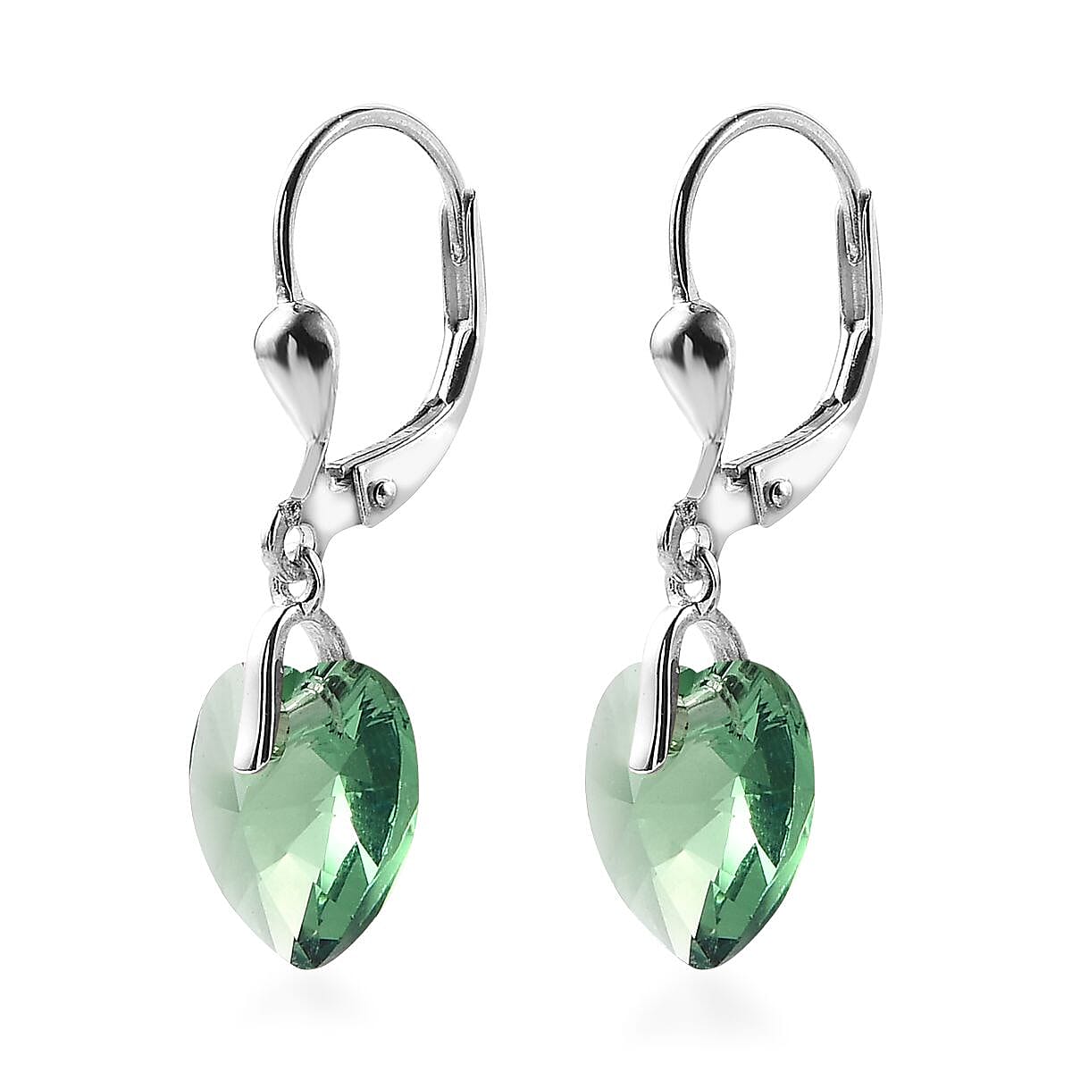 Designer Premium Montana Austrian Crystal Lever Back Heart Earrings in Sterling Silver