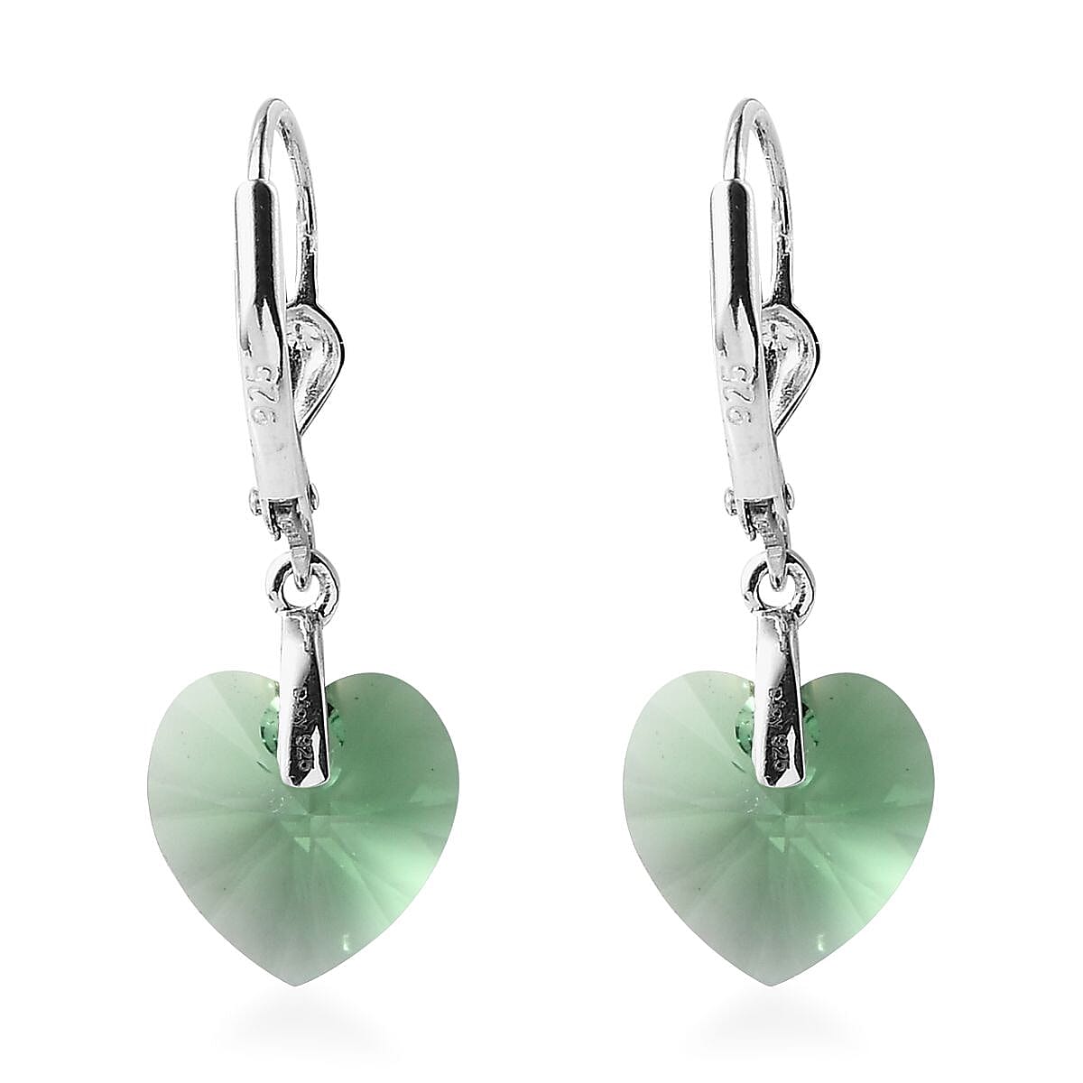 Designer Premium Montana Austrian Crystal Lever Back Heart Earrings in Sterling Silver