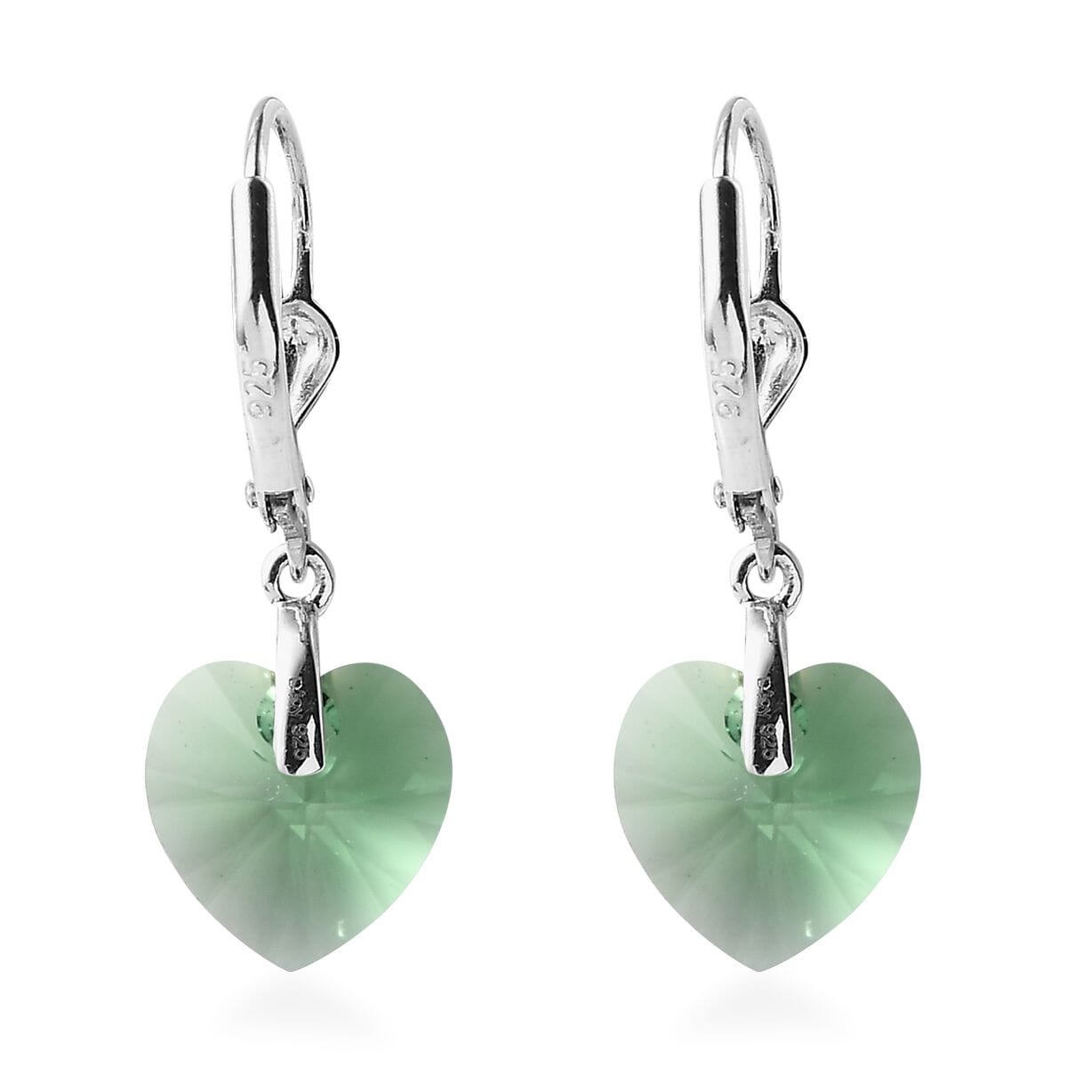 Designer Premium Montana Austrian Crystal Lever Back Heart Earrings in Sterling Silver image number 4