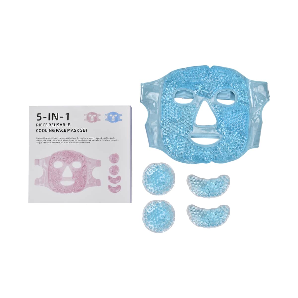 Set of 5pcs Blue Gel Face and Eye Mask with Adjustable Elastic Band image number 0