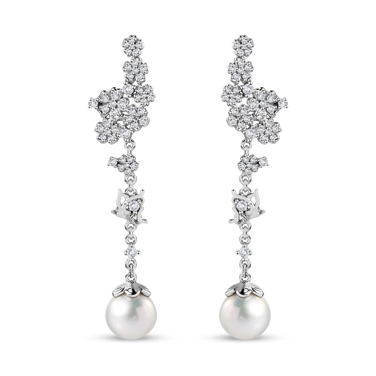 Ear Climber Earrings White Cultured Freshwater Pearls Rhodium on Sterling Silver Ear Climber Earrings White Cultured Freshwater Pearls Rhodium on Sterling Silver
