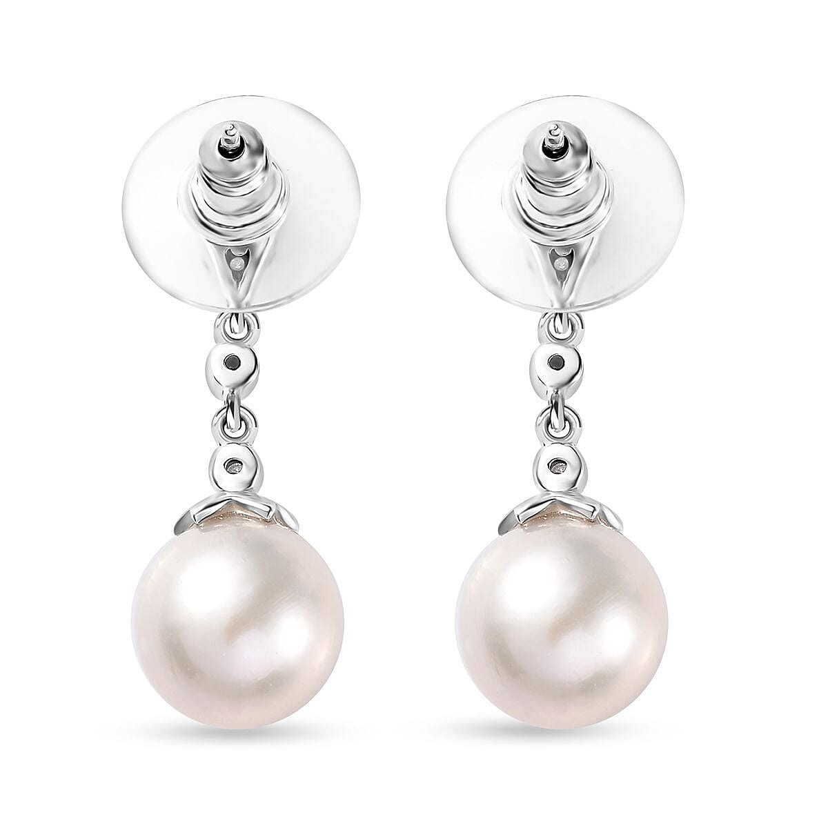 White Freshwater Pearl and Moissanite Statement Drop Earrings in Rhodium Over Sterling Silver 0.50 ctw