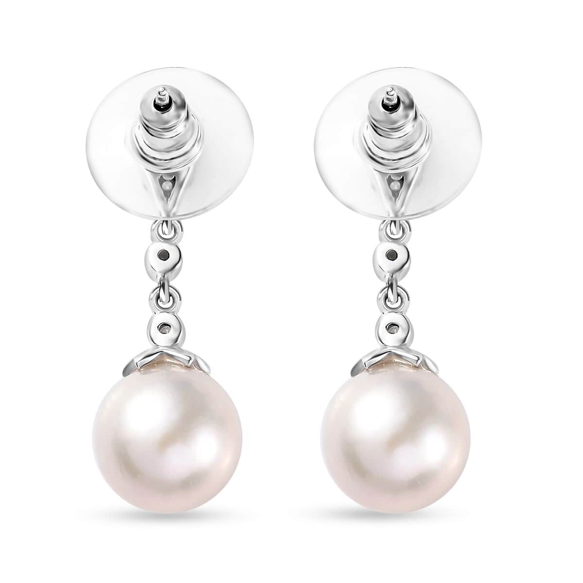 White Freshwater Pearl and Moissanite Statement Drop Earrings in Rhodium Over Sterling Silver 0.50 ctw image number 4