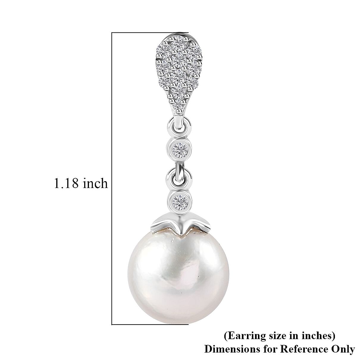White Freshwater Pearl and Moissanite Statement Drop Earrings in Rhodium Over Sterling Silver 0.50 ctw