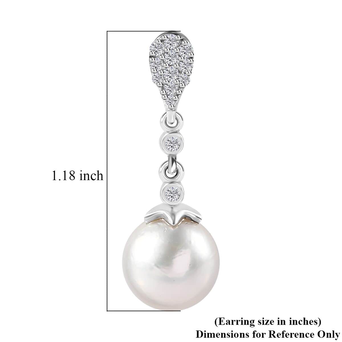 White Freshwater Pearl and Moissanite Statement Drop Earrings in Rhodium Over Sterling Silver 0.50 ctw image number 5