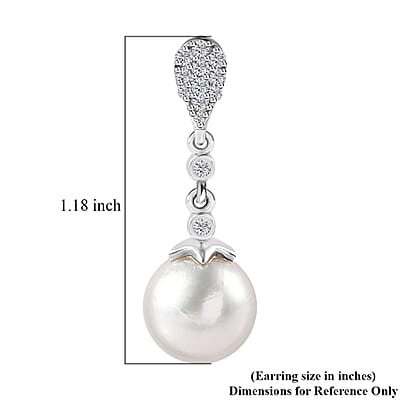 White Freshwater Pearl and Moissanite Statement Drop Earrings in Rhodium Over Sterling Silver 0.50 ctw