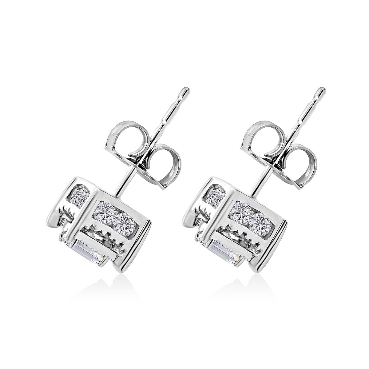 NY Closeout 10K White Gold Diamond Stud Earrings 1.00 ctw image number 3
