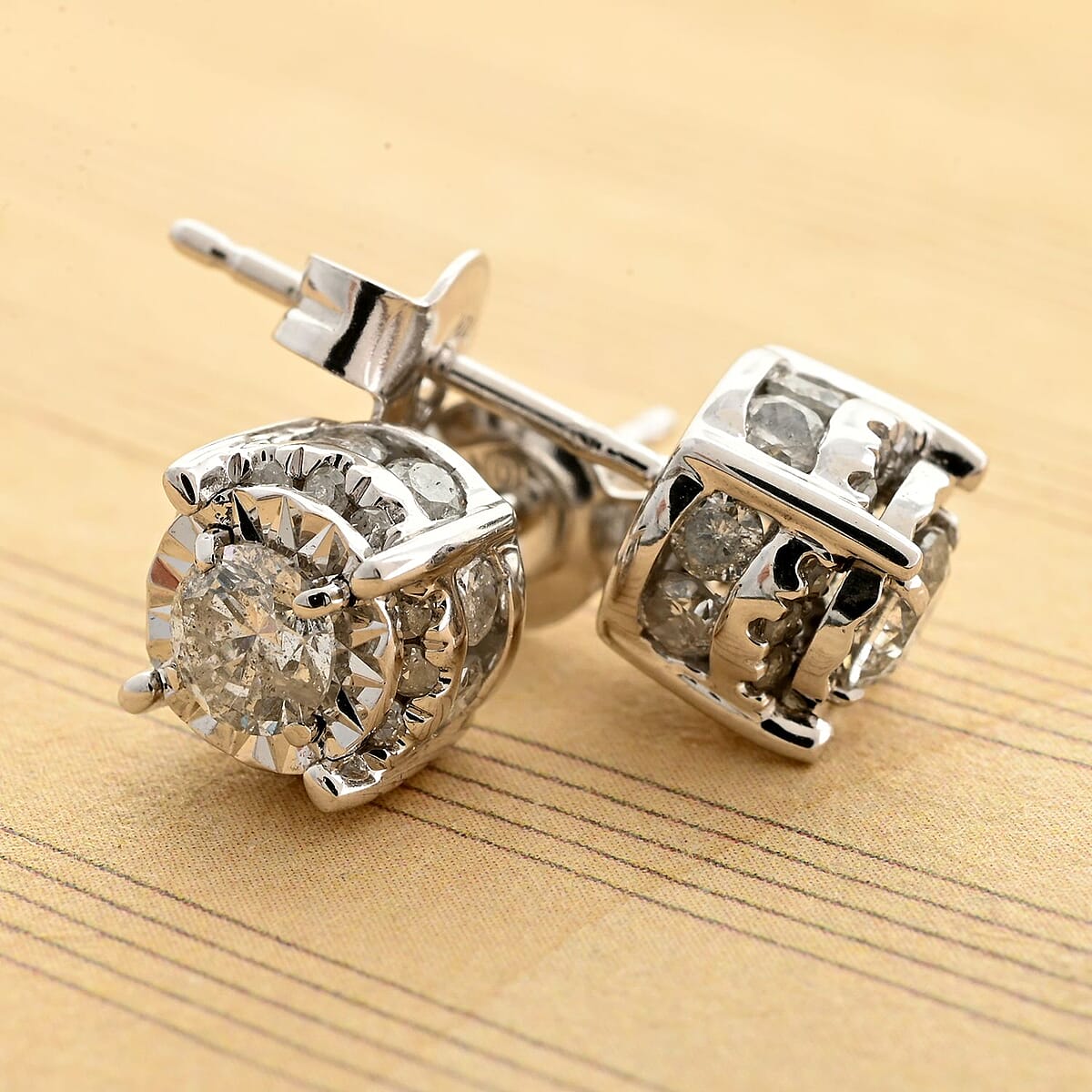 NY Closeout 10K White Gold Diamond Stud Earrings 1.00 ctw image number 1