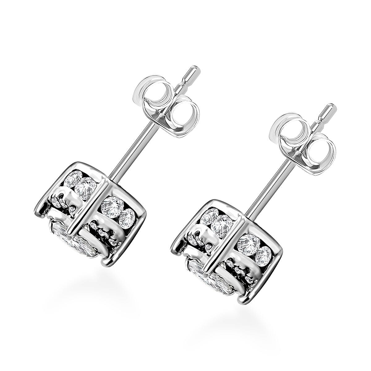 NY Closeout 10K White Gold Diamond Stud Earrings 1.00 ctw image number 3
