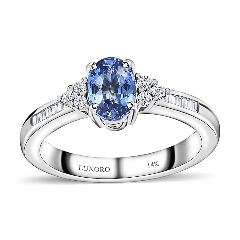 Luxoro 14K White Gold AAA Ceylon Blue Sapphire and G-H I2 Diamond Ring (Size 10.0) 1.10 ctw