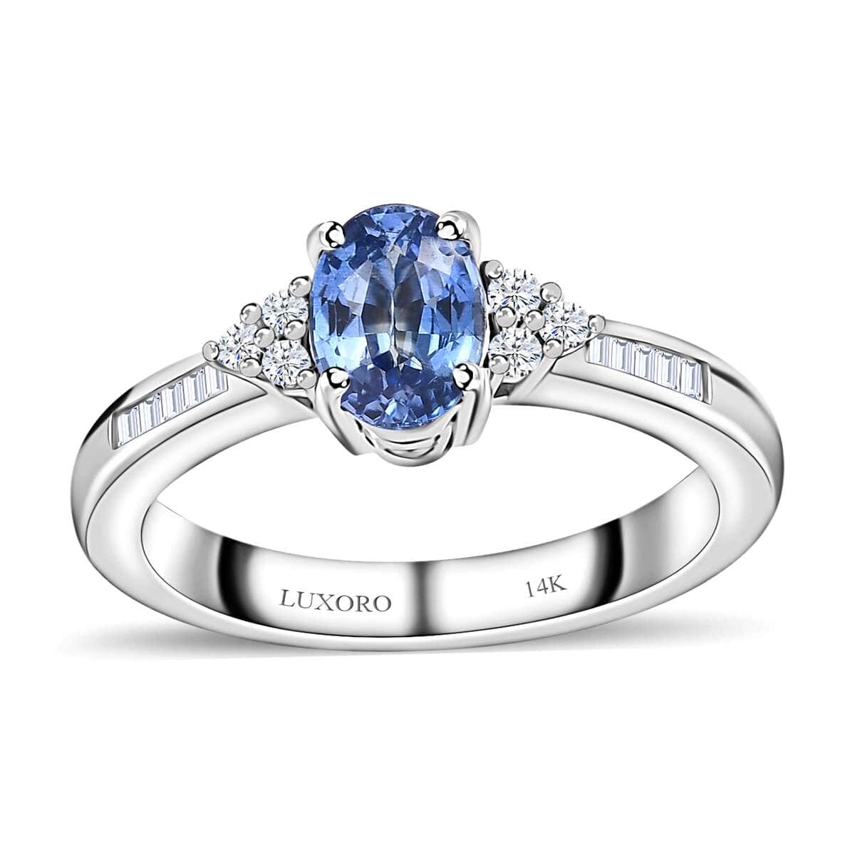 Luxoro 14K White Gold AAA Ceylon Blue Sapphire and G-H I2 Diamond Ring (Size 10.0) 1.10 ctw image number 0