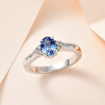 Luxoro 14K White Gold AAA Ceylon Blue Sapphire and G-H I2 Diamond Ring (Size 10.0) 1.10 ctw