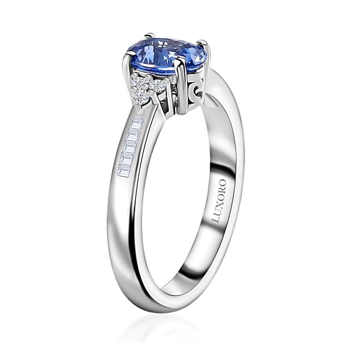 Luxoro 14K White Gold AAA Ceylon Blue Sapphire and G-H I2 Diamond Ring (Size 10.0) 1.10 ctw image number 3