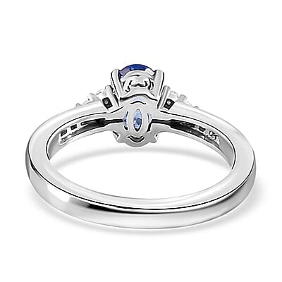Luxoro 14K White Gold AAA Ceylon Blue Sapphire and G-H I2 Diamond Ring (Size 10.0) 1.10 ctw