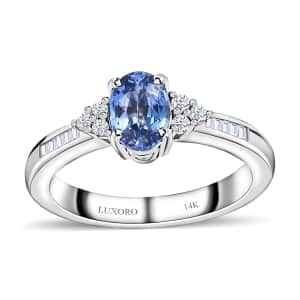 Luxoro 14K White Gold AAA Ceylon Blue Sapphire and G-H I2 Diamond Ring (Size 7.0) 1.10 ctw