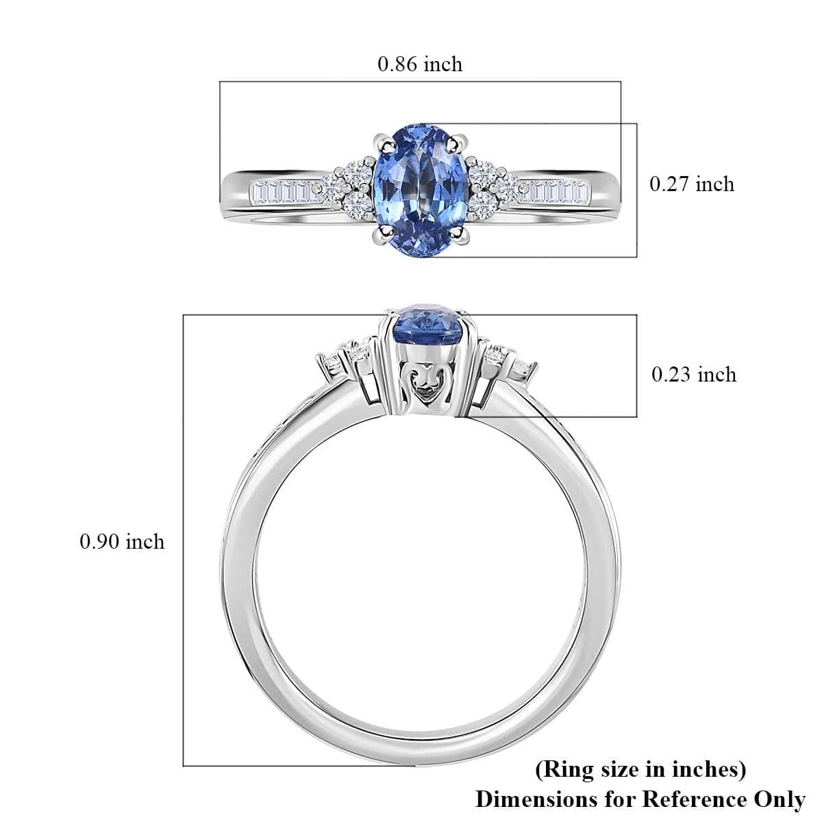 Luxoro 14K White Gold AAA Ceylon Blue Sapphire and G-H I2 Diamond Ring (Size 7.0) 1.10 ctw image number 5