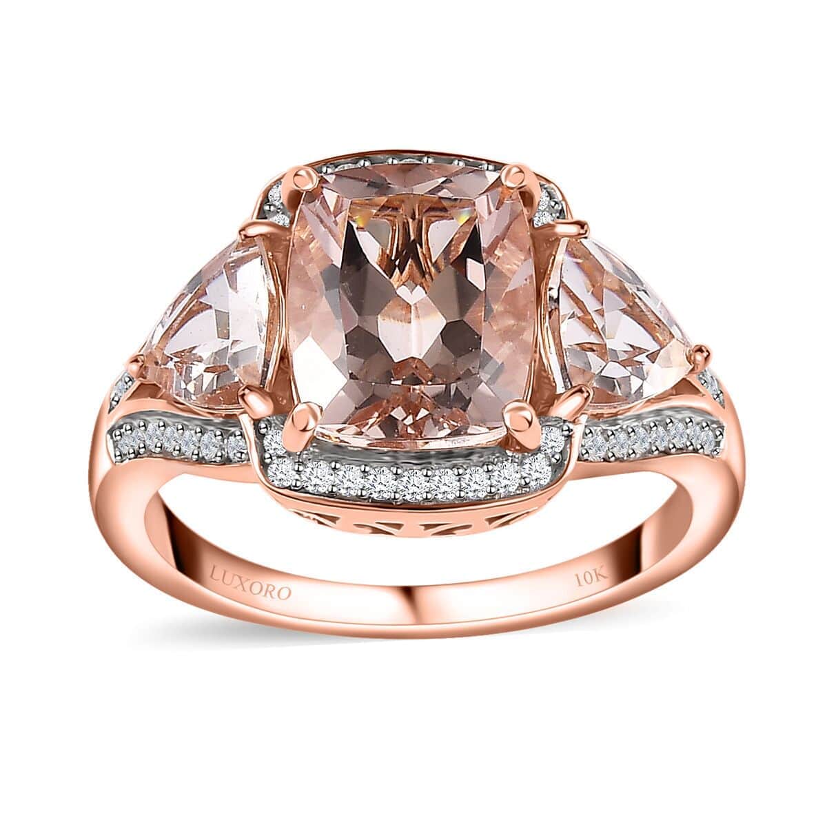 Luxoro 10K Rose Gold Premium Marropino Morganite and G-H I3 Diamond Ring (Size 10.0) 4.10 ctw image number 0