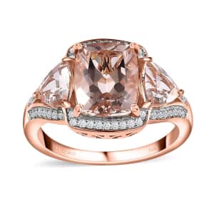 Luxoro 10K Rose Gold Premium Marropino Morganite and G-H I3 Diamond Ring (Size 10.0) 4.10 ctw