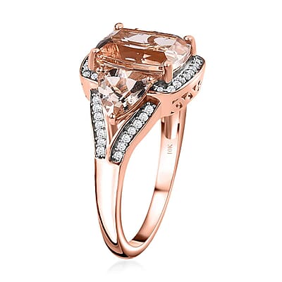 Luxoro 10K Rose Gold Premium Marropino Morganite and G-H I3 Diamond Ring (Size 10.0) 4.10 ctw