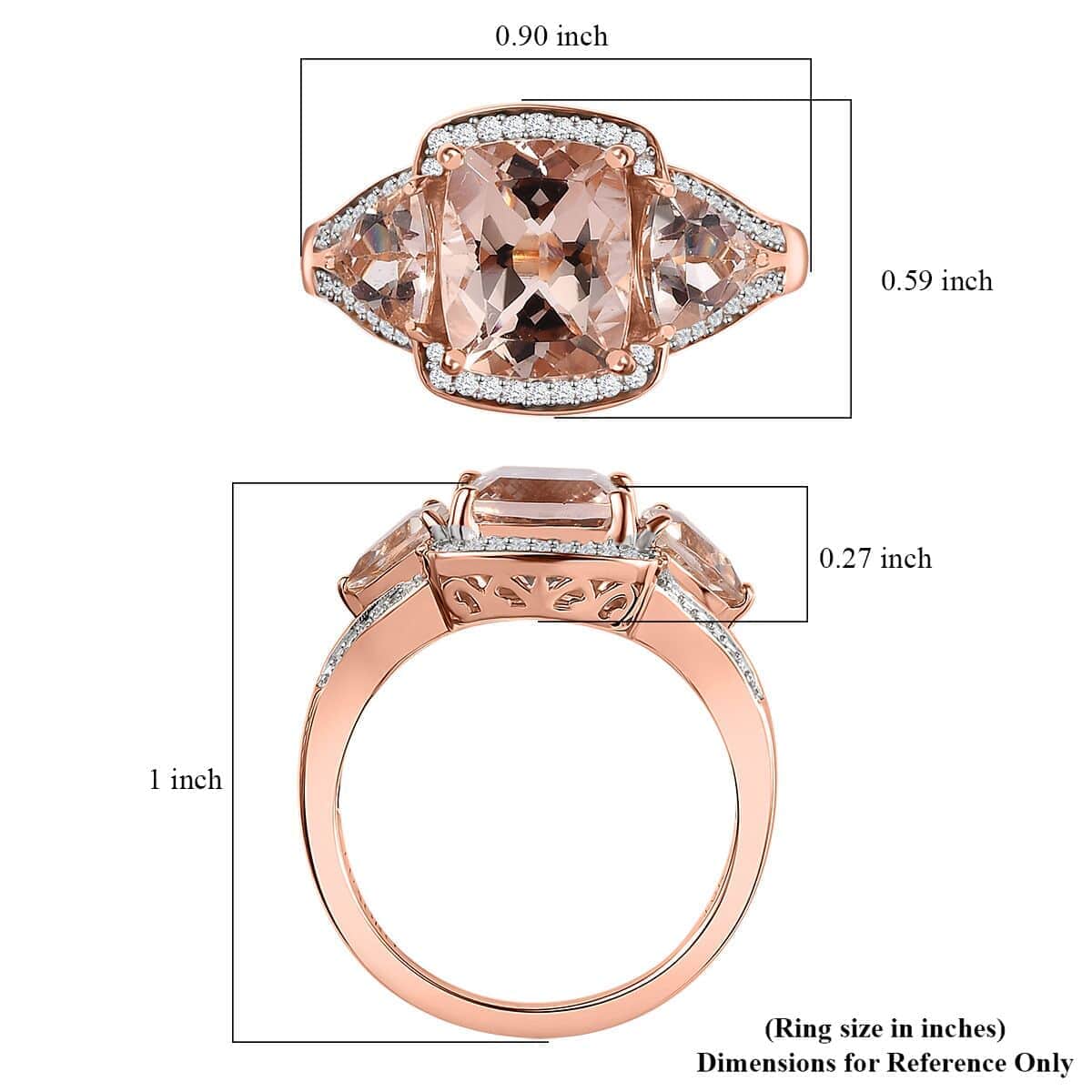 Luxoro 10K Rose Gold Premium Marropino Morganite and G-H I3 Diamond Ring (Size 10.0) 4.10 ctw image number 5